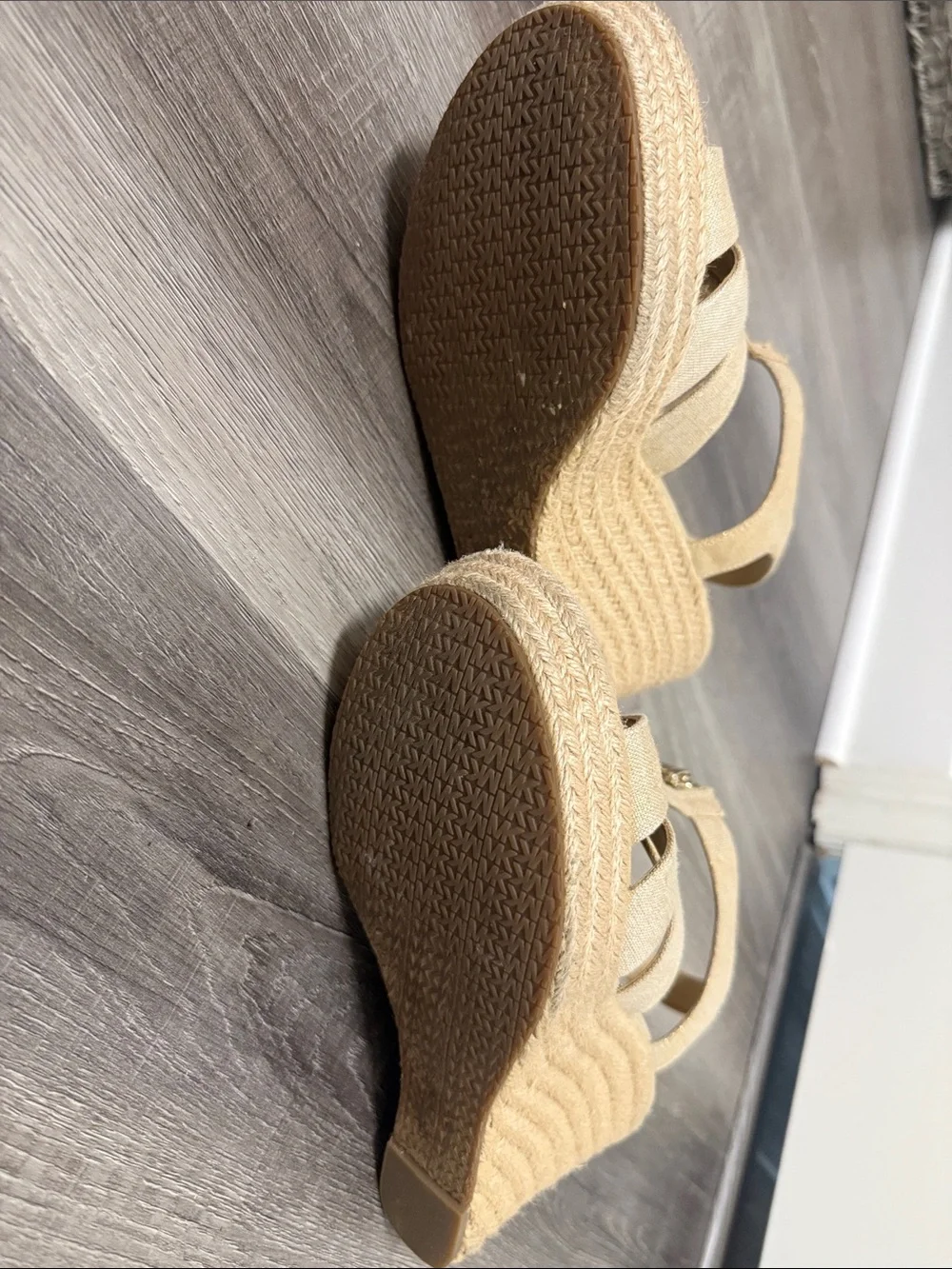 Michael Kors Beige Espadrille Front-Zip Wedge Sandals 8.5